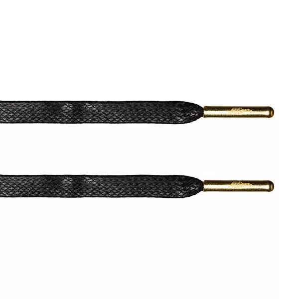 Black Waxed Flat Lace - Gold Metal Aglet