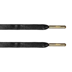 Black Waxed Flat Lace - Gold Metal Aglet