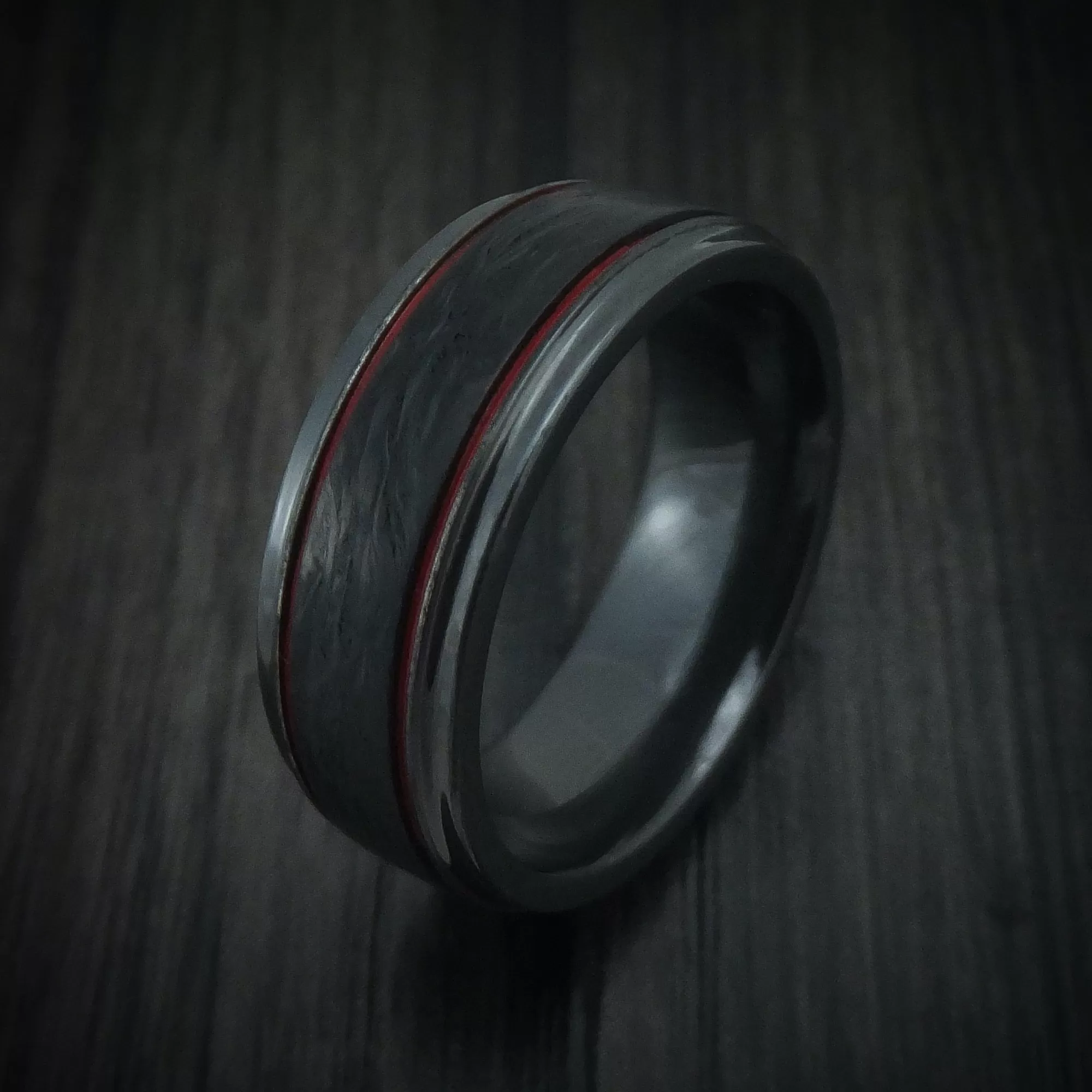 Black Zirconium and Forged Carbon Fiber Men's Ring with Cerakote Accents