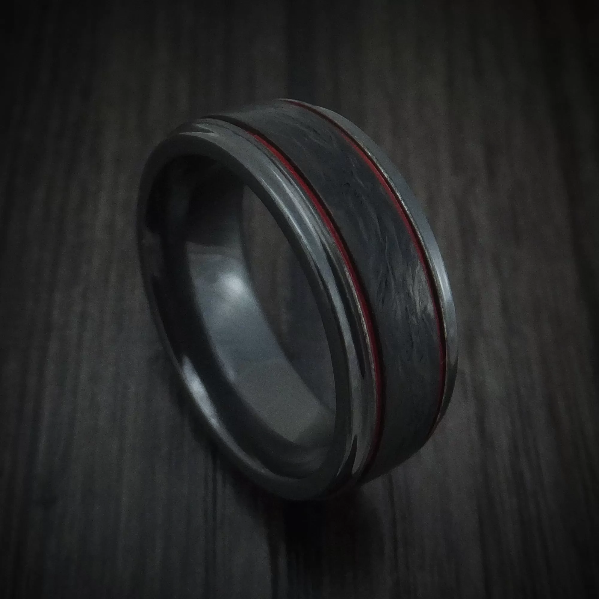 Black Zirconium and Forged Carbon Fiber Men's Ring with Cerakote Accents