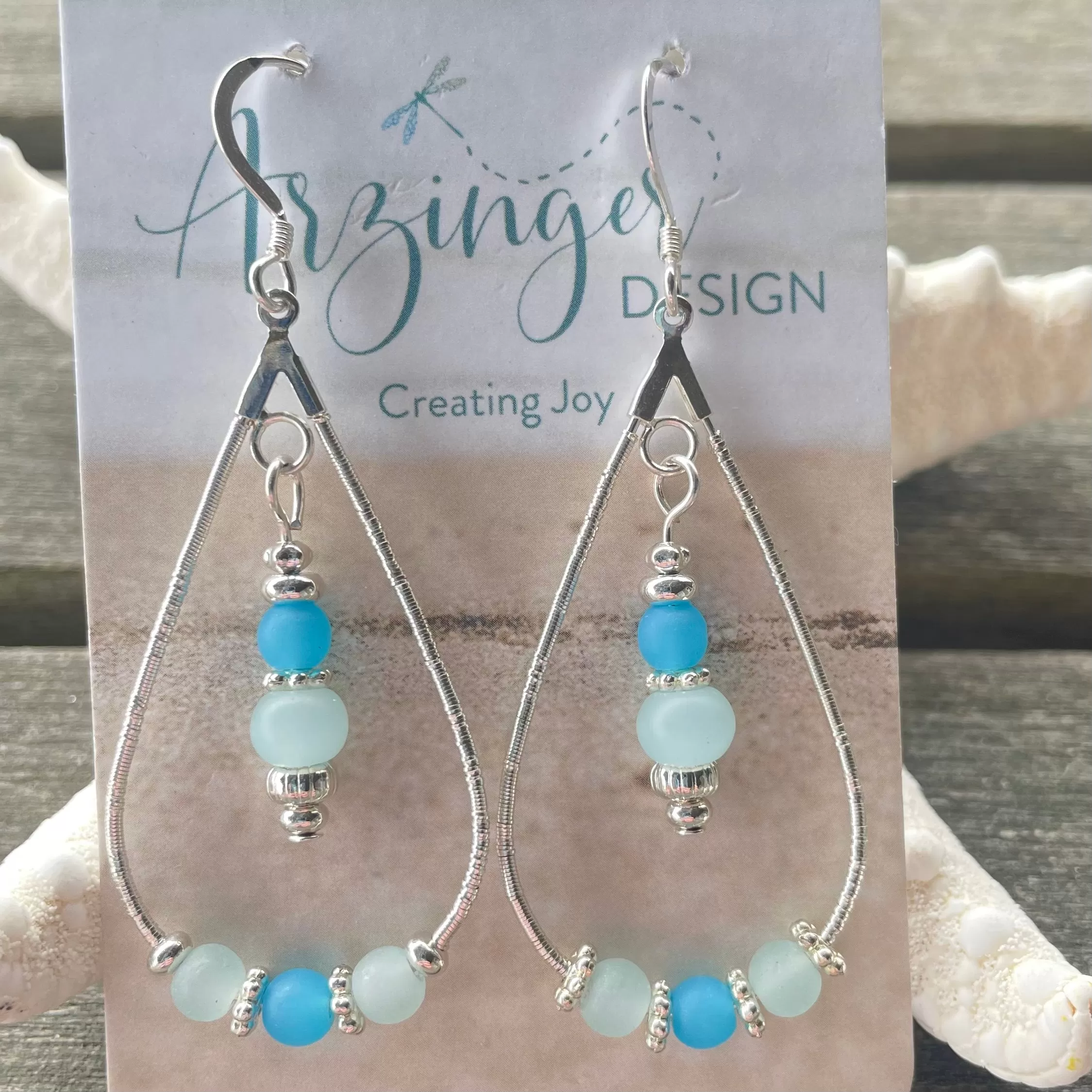 Blue Cultured Sea Glass Dangle Earrings