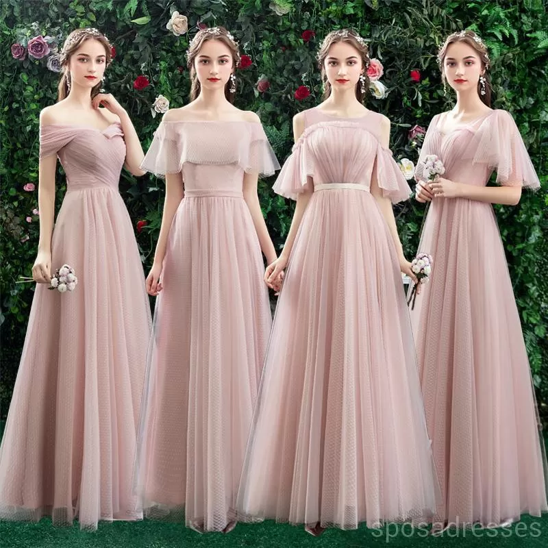 Blush Pink Floor Length Mismatched Cheap Bridesmaid Dresses Online, WG531