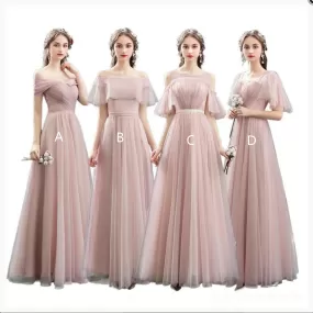 Blush Pink Floor Length Mismatched Cheap Bridesmaid Dresses Online, WG531