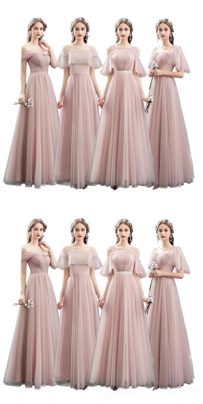 Blush Pink Floor Length Mismatched Cheap Bridesmaid Dresses Online, WG531