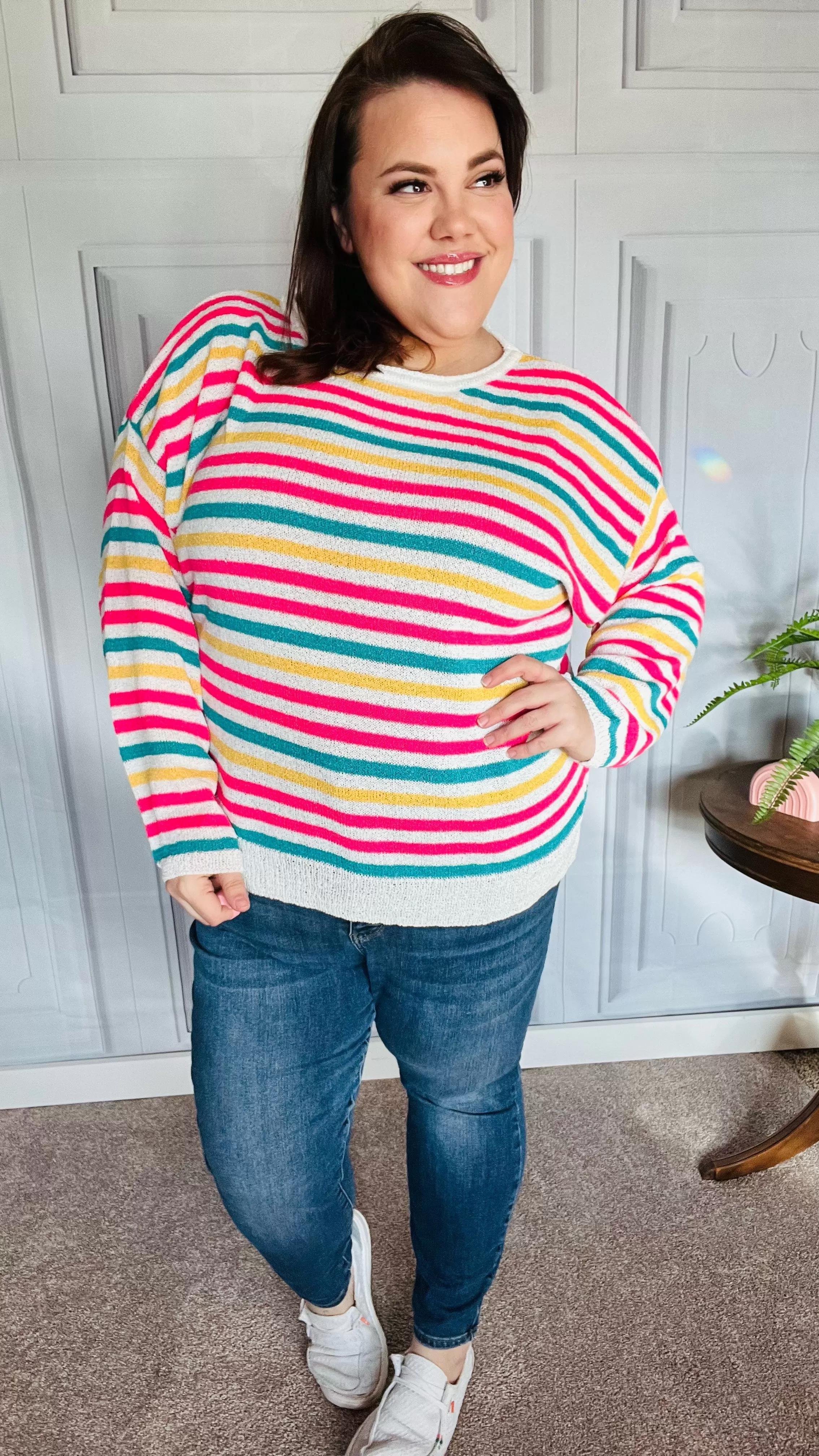 Bold & Sassy Fuchsia Multi Stripe Pullover Sweater