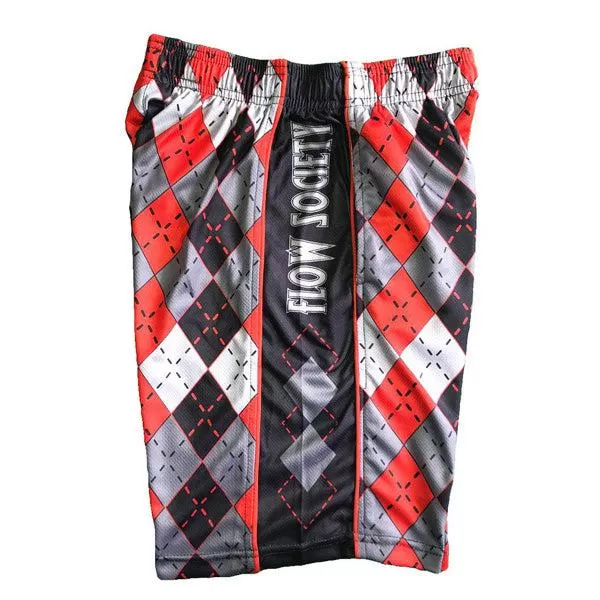 Boys Red & Grey Argyle Shorts