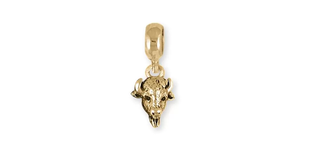 Buffalo Charm Slide Jewelry 14k Gold Handmade Bison Charm Slide BUF6-PNSG