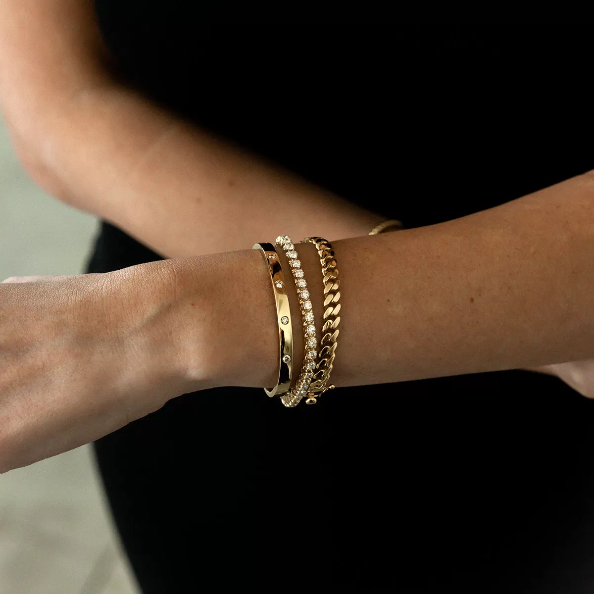 Burnished 5 Diamond Bangle Bracelet