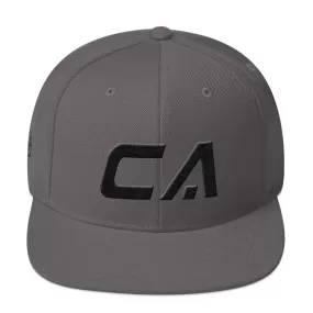 California - Flat Brim Hat - Black Embroidery - CA - Many Hat Color Options Available