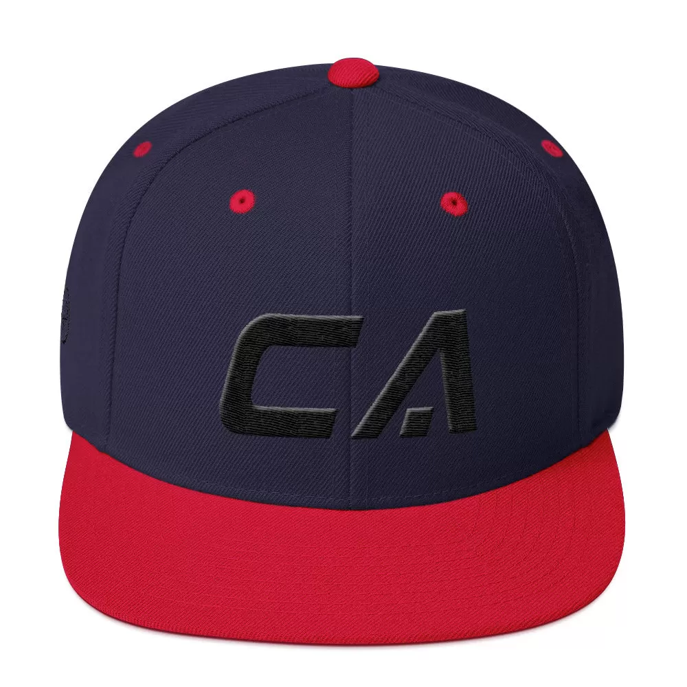 California - Flat Brim Hat - Black Embroidery - CA - Many Hat Color Options Available