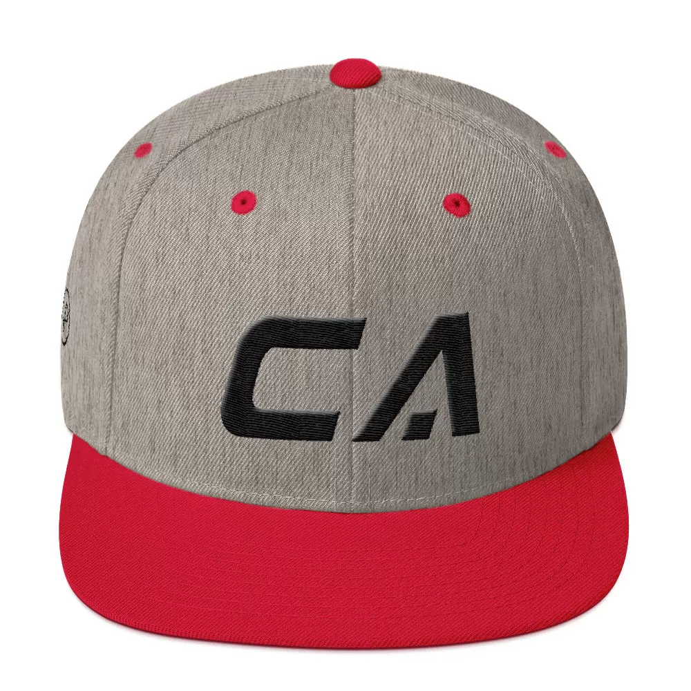 California - Flat Brim Hat - Black Embroidery - CA - Many Hat Color Options Available