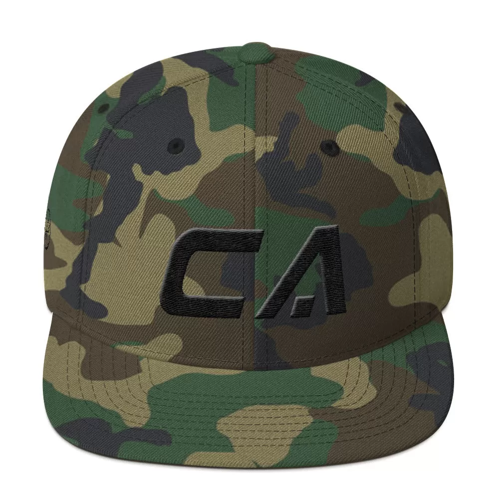 California - Flat Brim Hat - Black Embroidery - CA - Many Hat Color Options Available