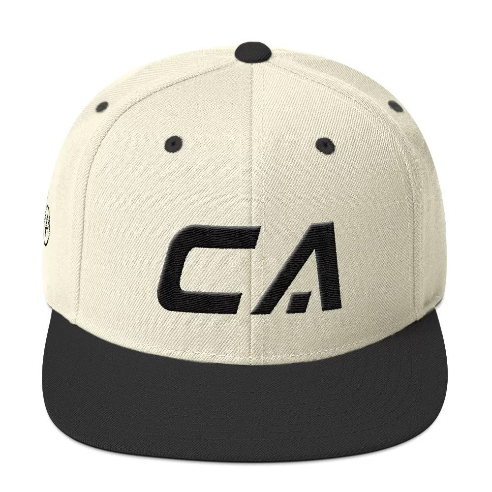 California - Flat Brim Hat - Black Embroidery - CA - Many Hat Color Options Available