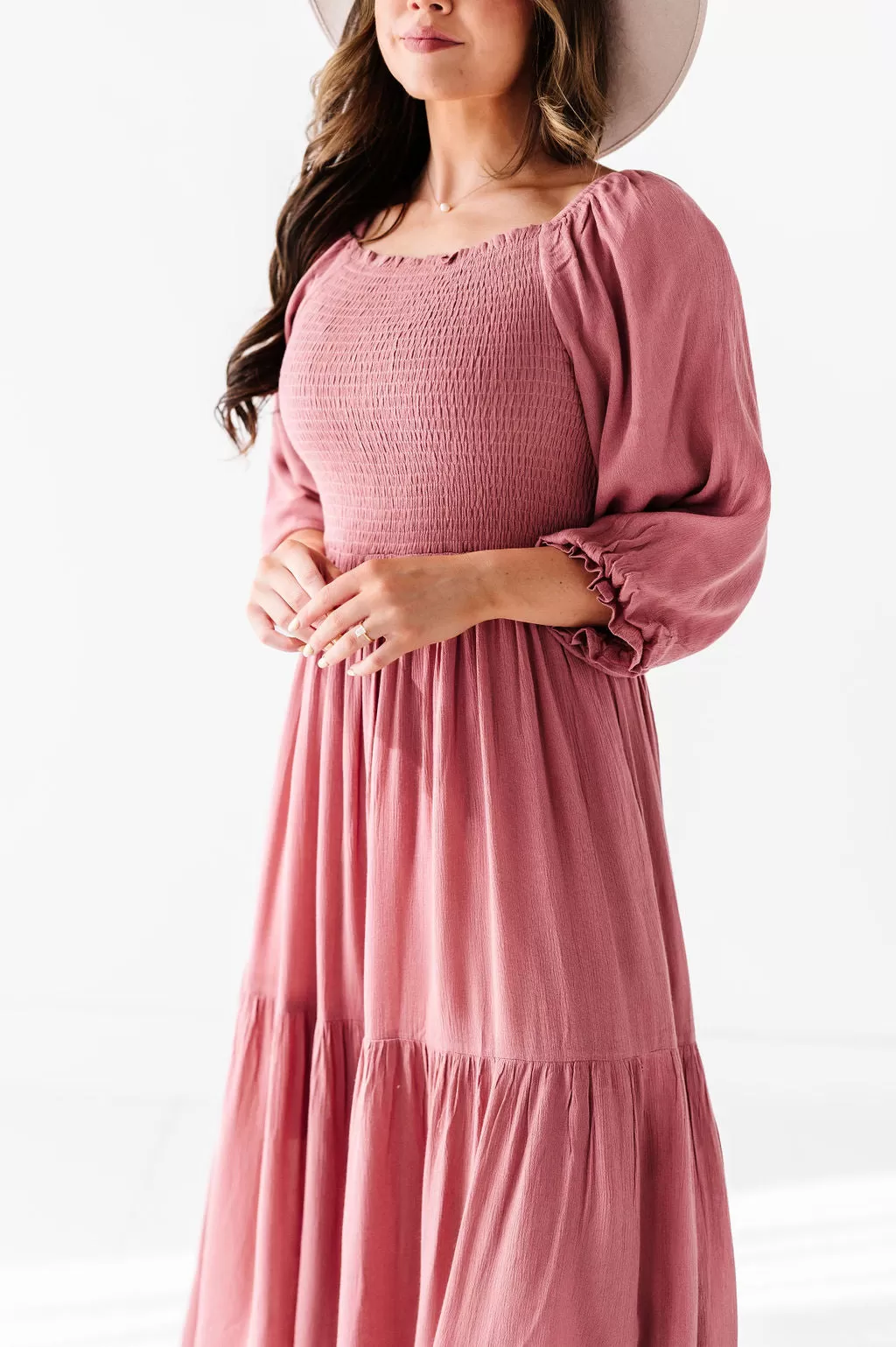 Caspian Smocked Dress in Dusty Pink