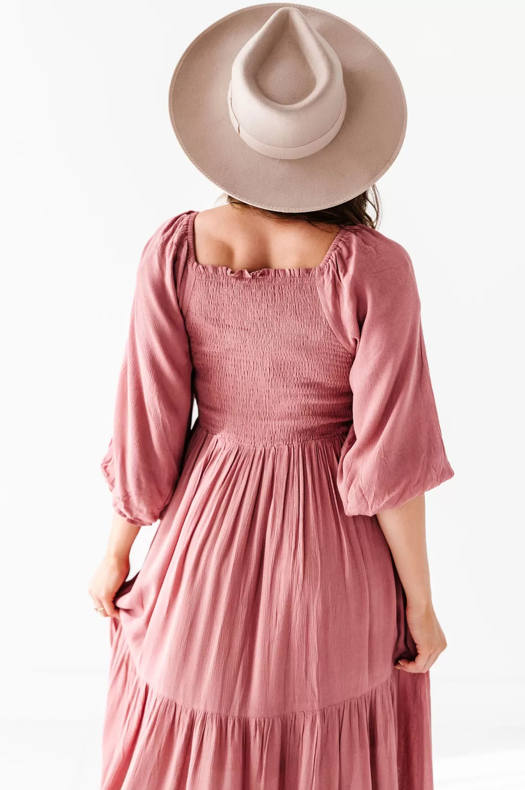 Caspian Smocked Dress in Dusty Pink