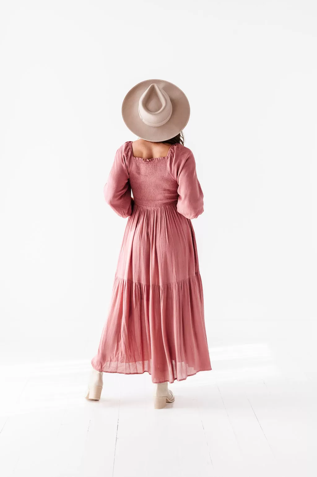 Caspian Smocked Dress in Dusty Pink