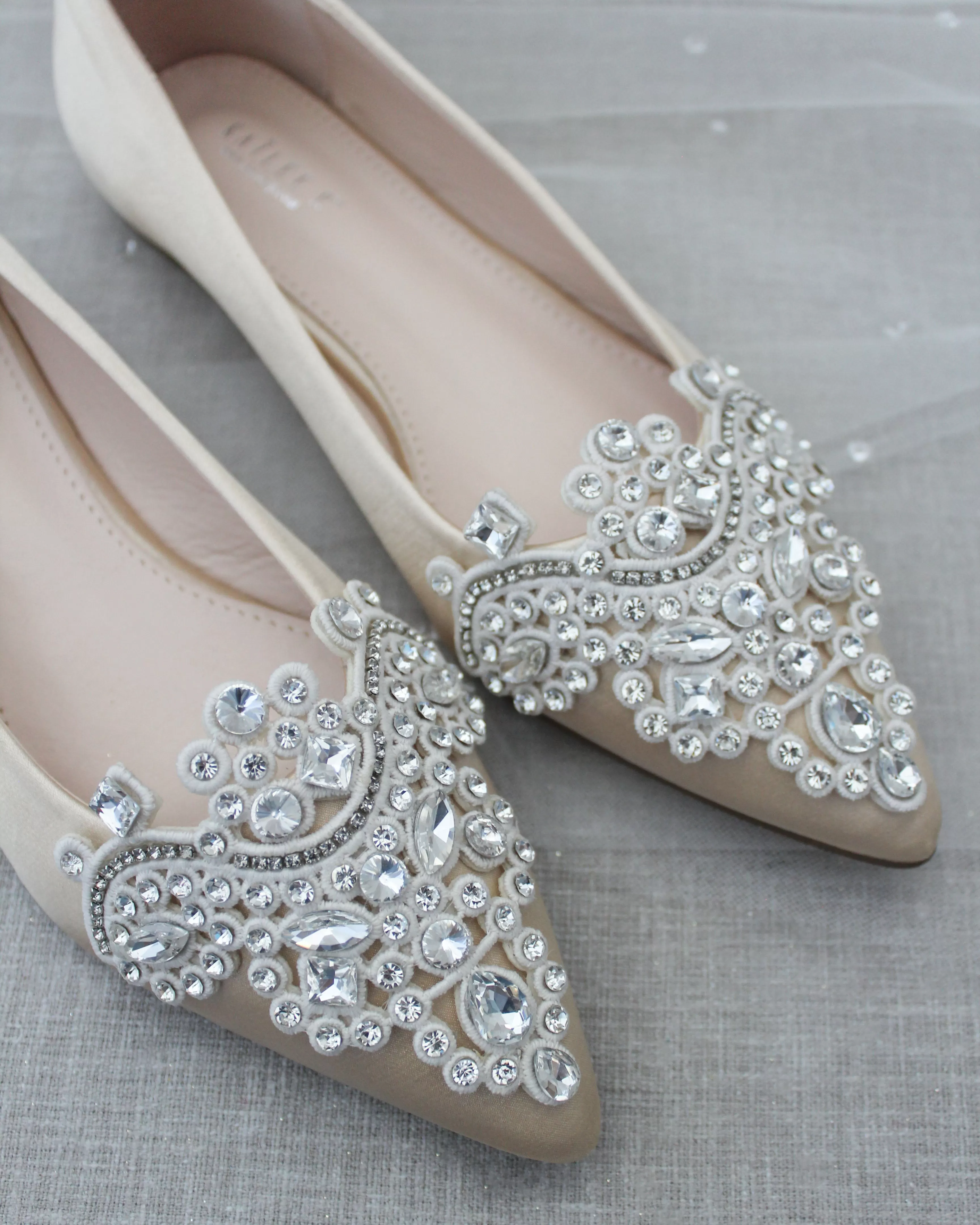 Champagne Embellished Rhinestone Evening Flats