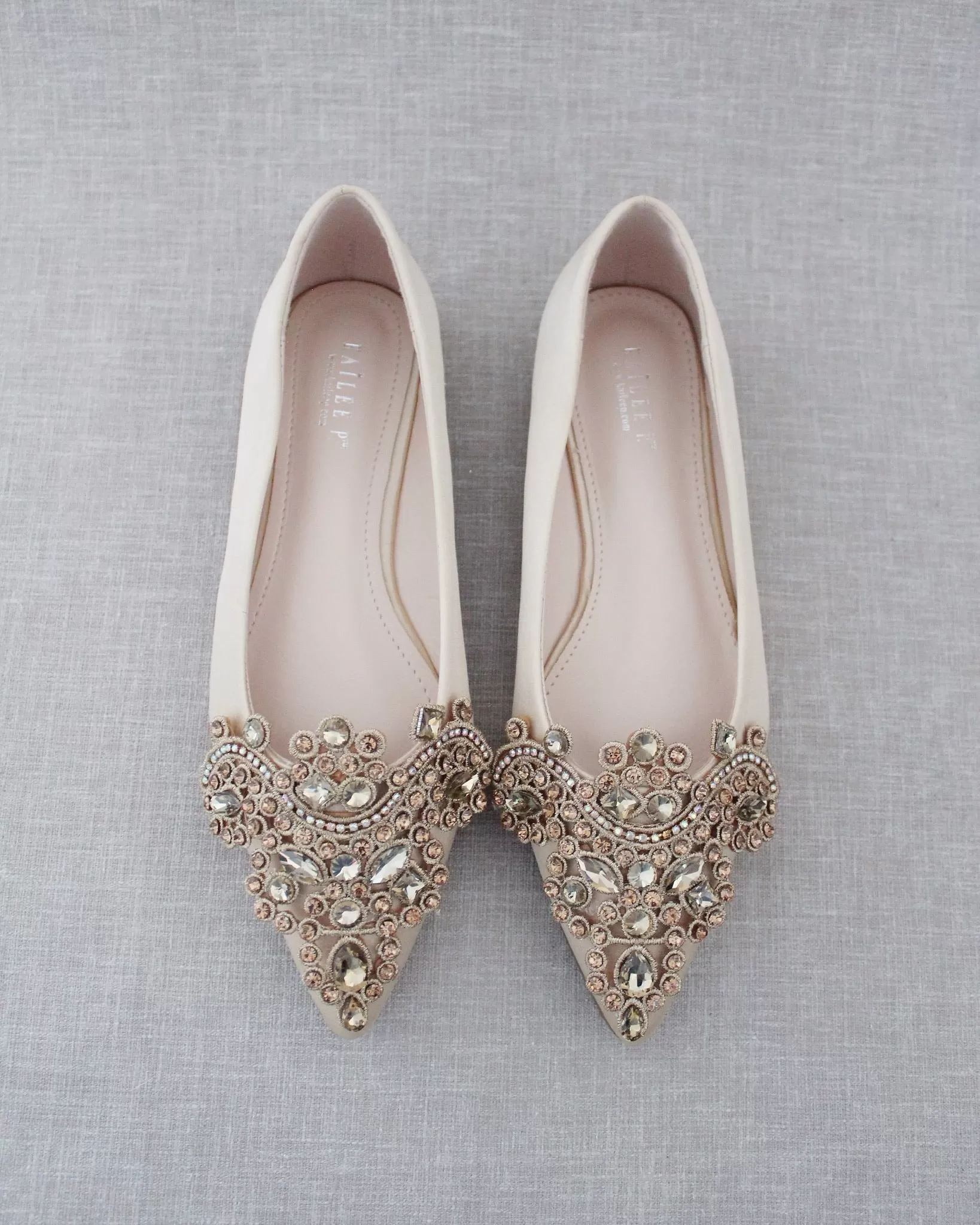 Champagne Embellished Rhinestone Evening Flats