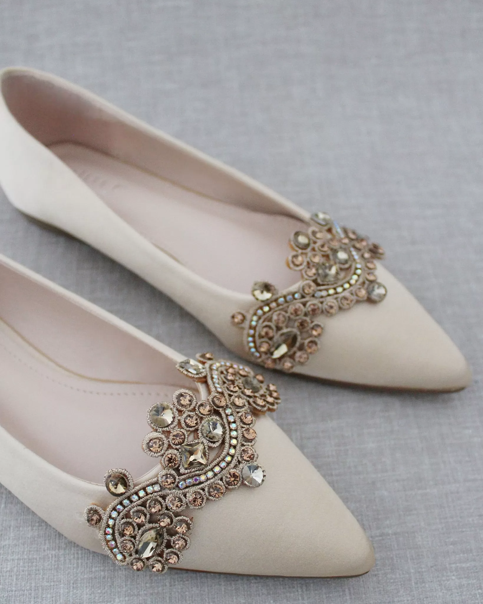 Champagne Embellished Rhinestone Evening Flats