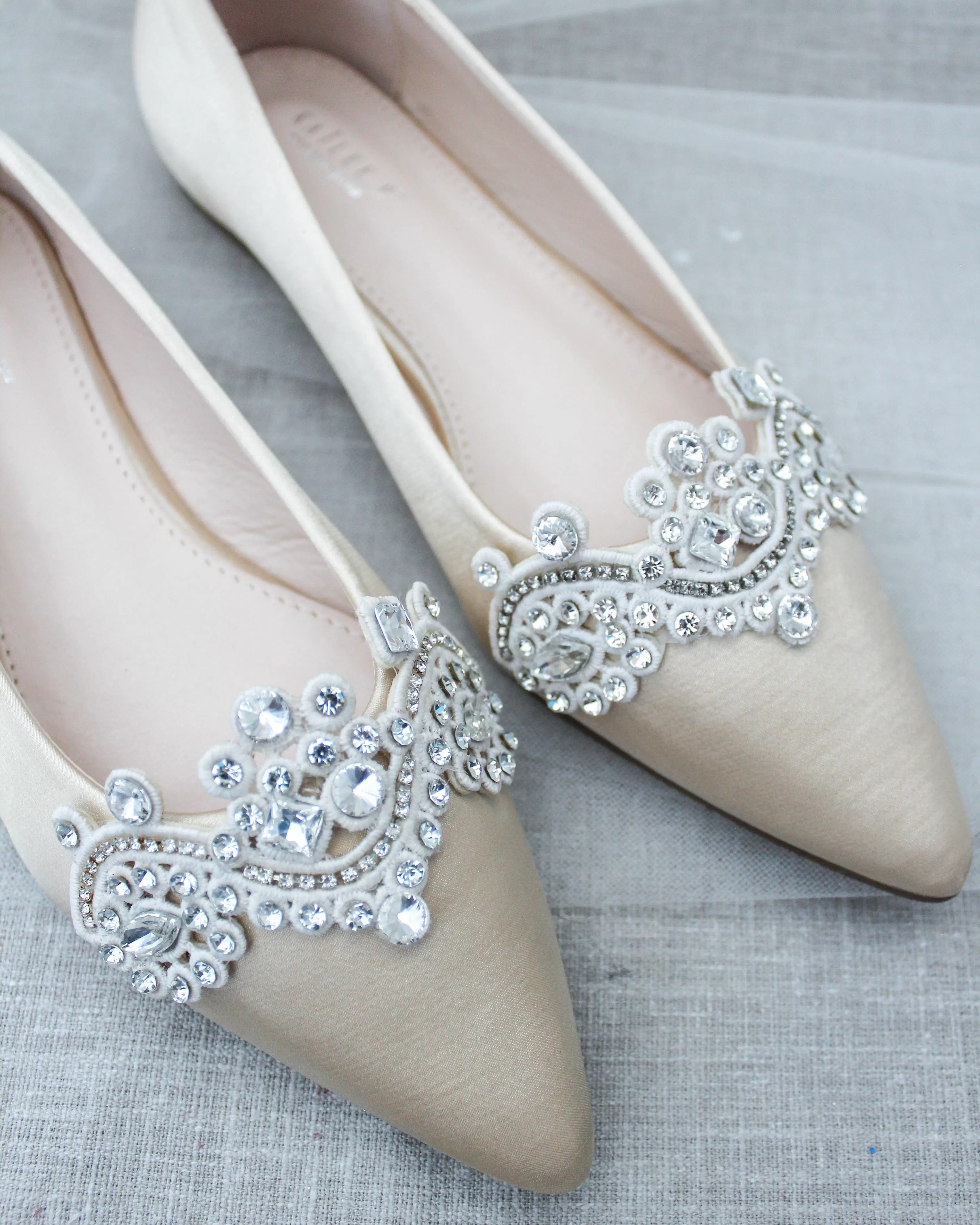 Champagne Embellished Rhinestone Evening Flats