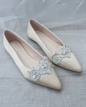 Champagne Embellished Rhinestone Evening Flats