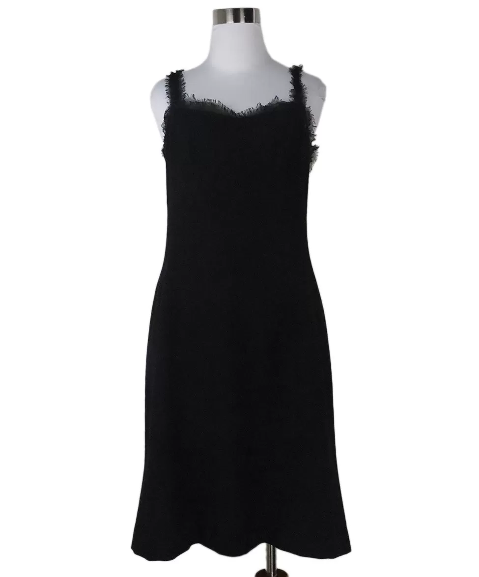 Chanel Black Wool & Chiffon Trim Dress sz 6