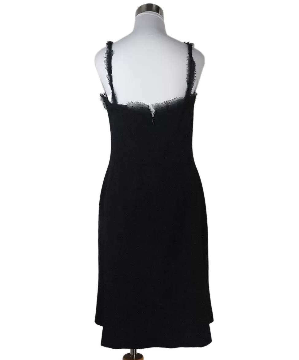 Chanel Black Wool & Chiffon Trim Dress sz 6