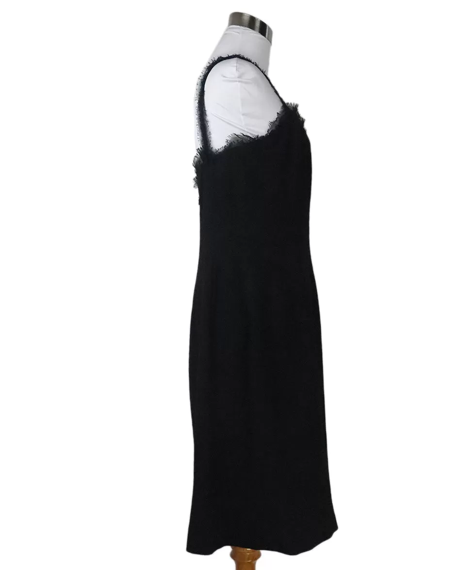 Chanel Black Wool & Chiffon Trim Dress sz 6