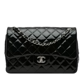 Chanel Classic Double Flap Jumbo Black Patent Silver