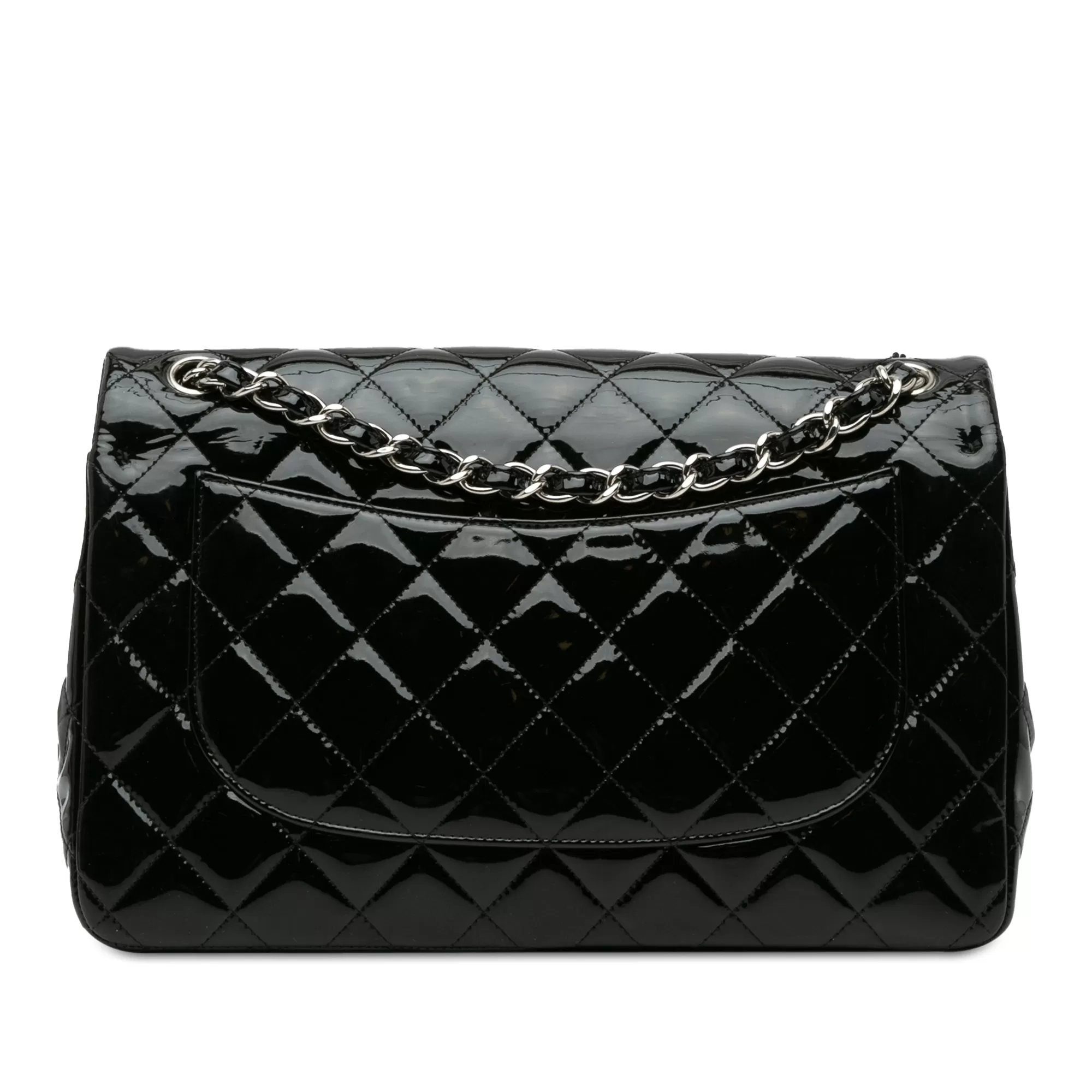 Chanel Classic Double Flap Jumbo Black Patent Silver