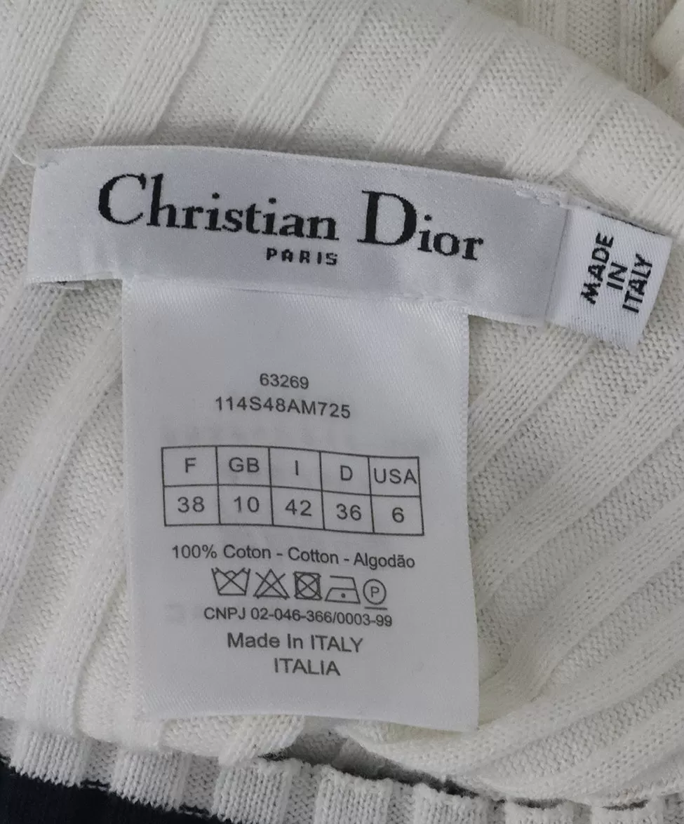 Christian Dior White & Navy Striped Turtleneck sz 6