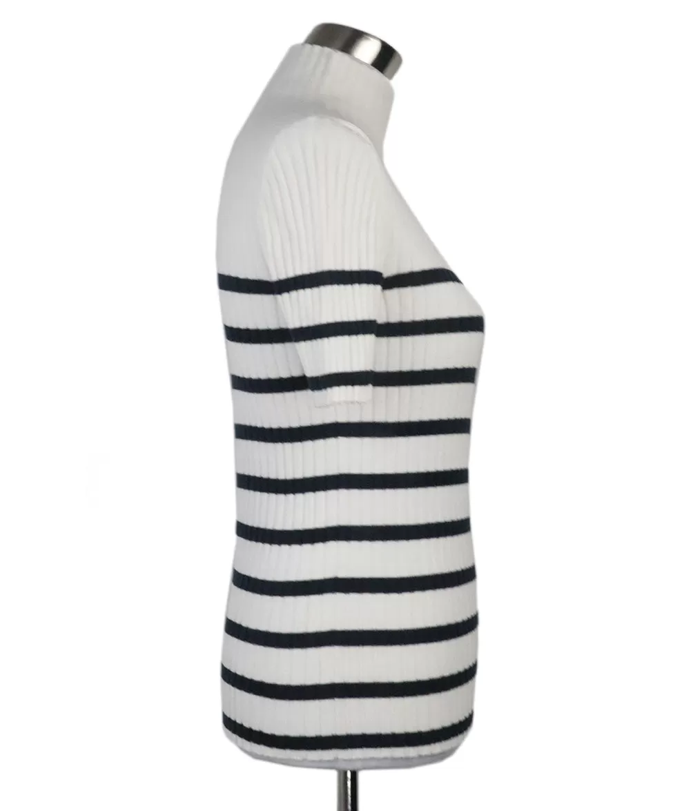 Christian Dior White & Navy Striped Turtleneck sz 6