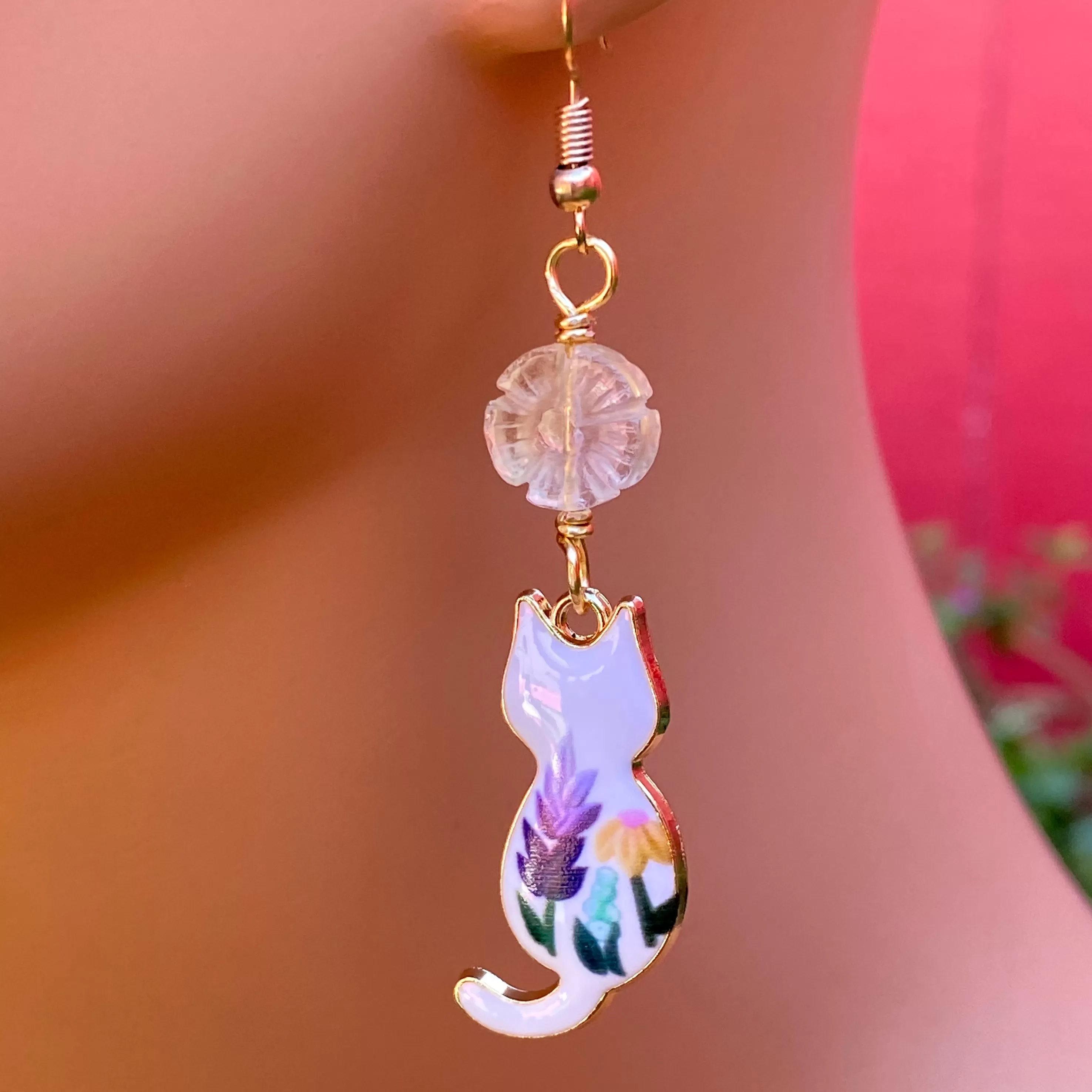 Citrine gemstone and Kitty Cat Earrings