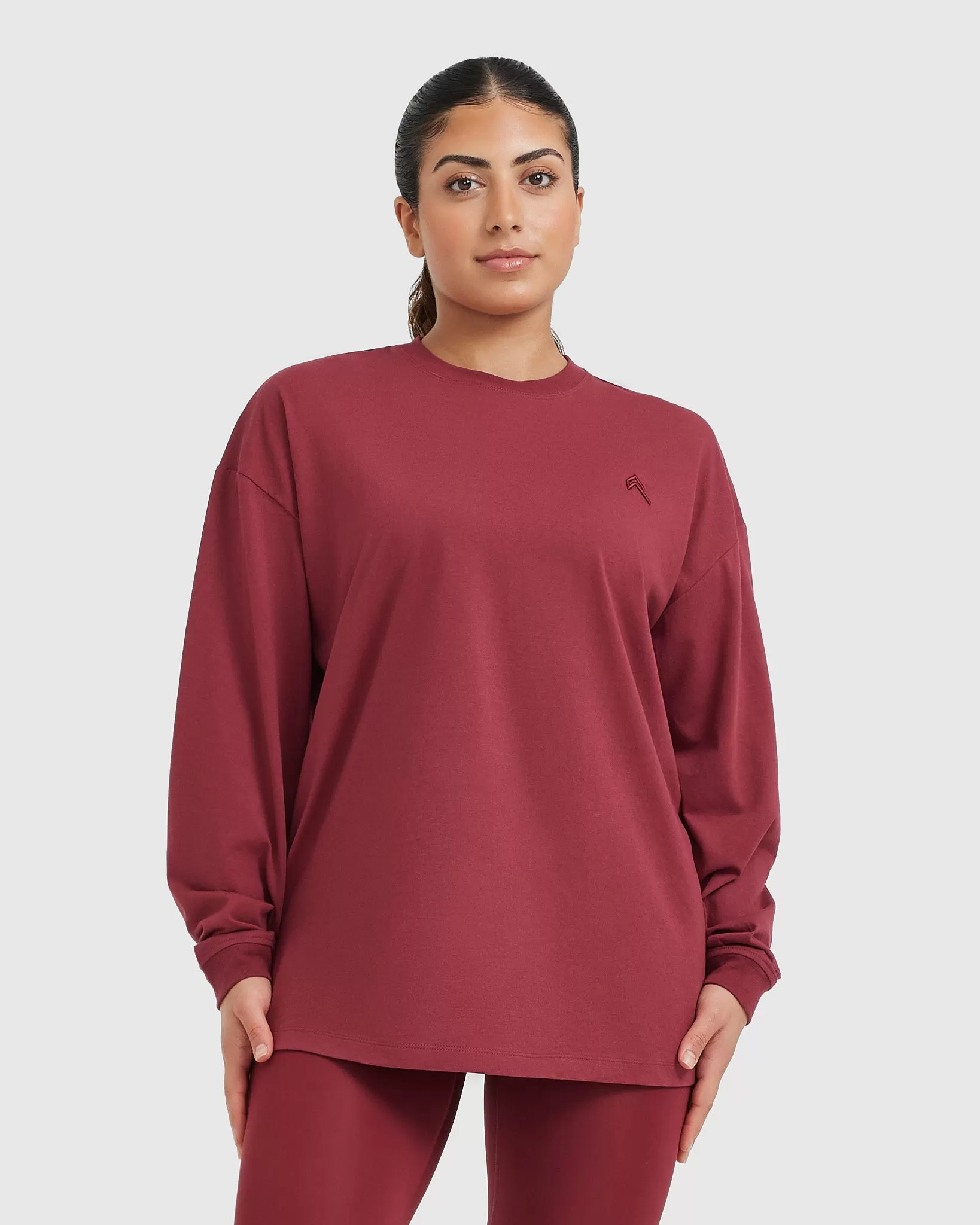 Classic Oversized Lightweight Long Sleeve Top | Burnt Cherry