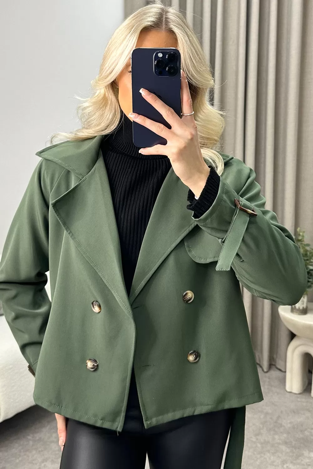 Coraline Khaki Button Up Belted Trench Coat