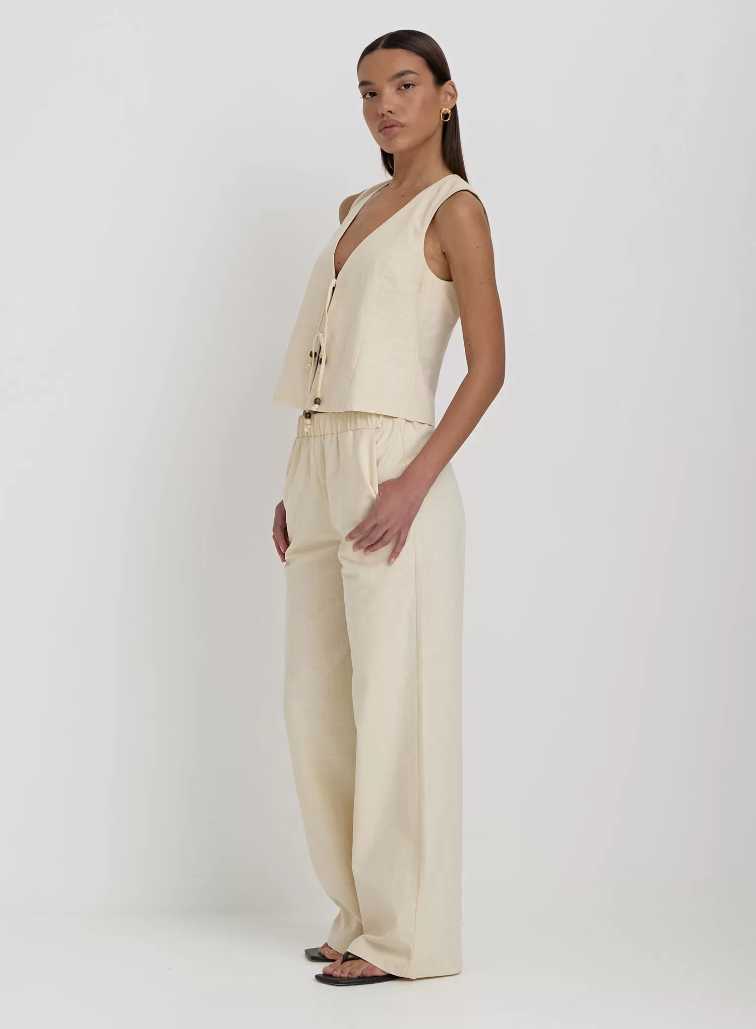 Cream Elasticated Wide Leg Trouser- Zella