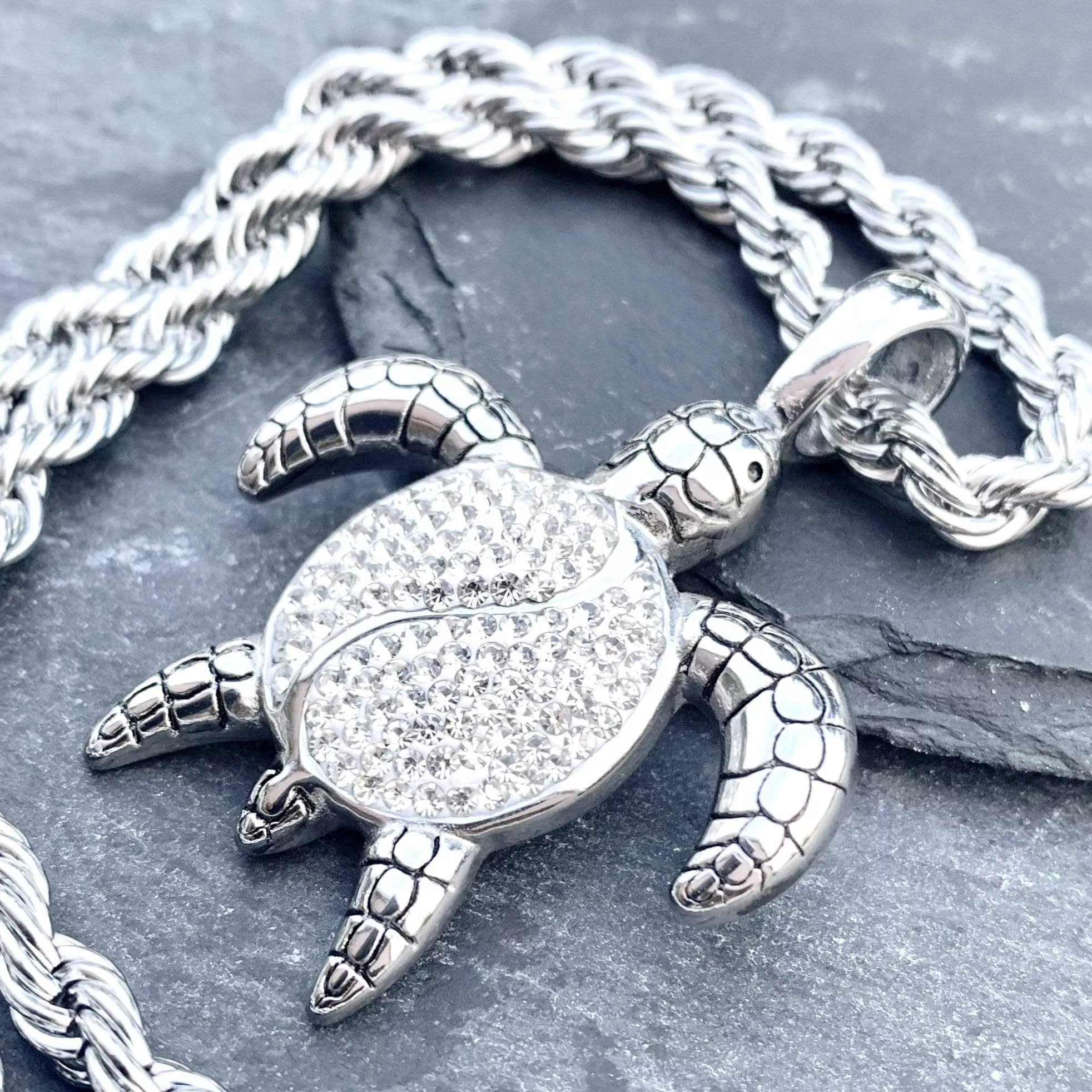 Crystal Sea Turtle Pendant - Rope Necklace - SK2590