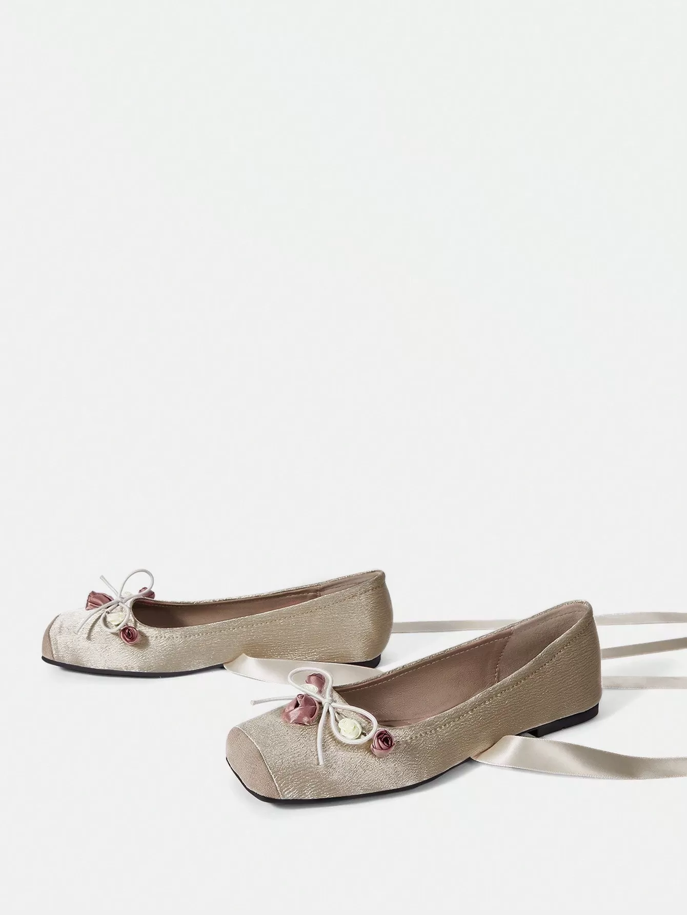 CUCCOO DOLLMOD Women Ballet Flats With Square Toe, Floral Design, Silk Ribbon, French Mary Jane Style And Low Cut