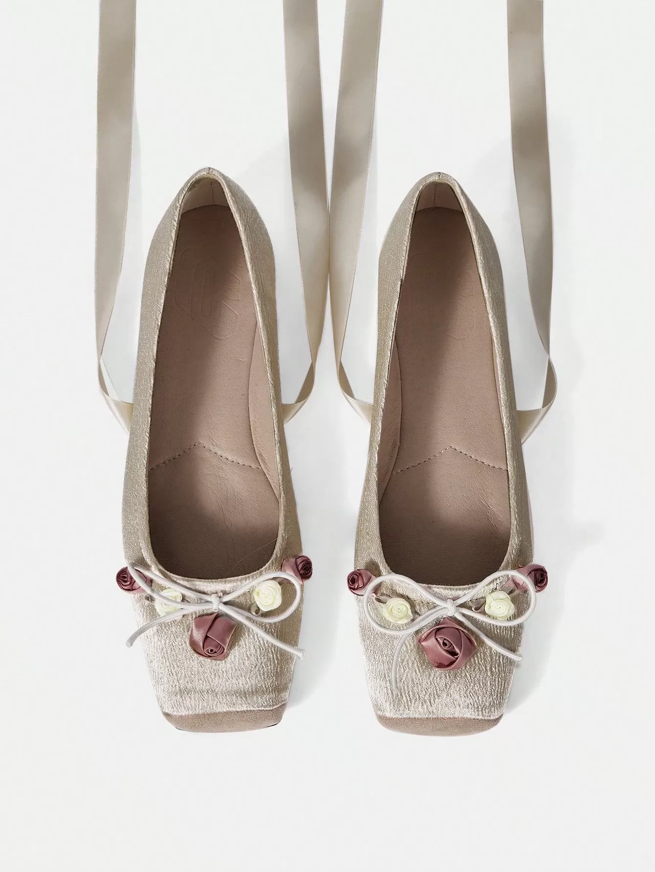 CUCCOO DOLLMOD Women Ballet Flats With Square Toe, Floral Design, Silk Ribbon, French Mary Jane Style And Low Cut