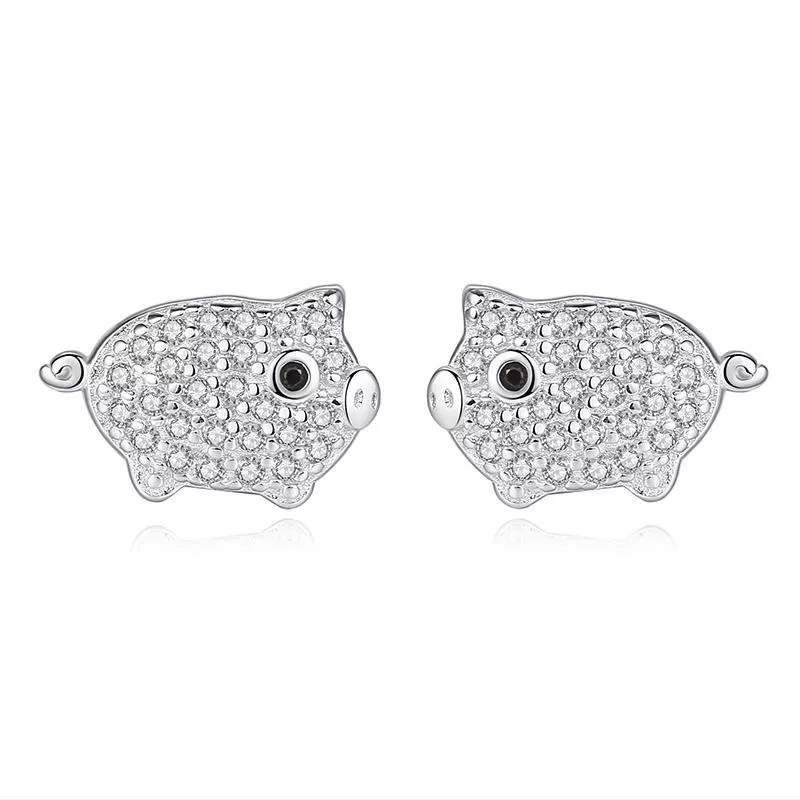 Cute Pig Earrings With Stones