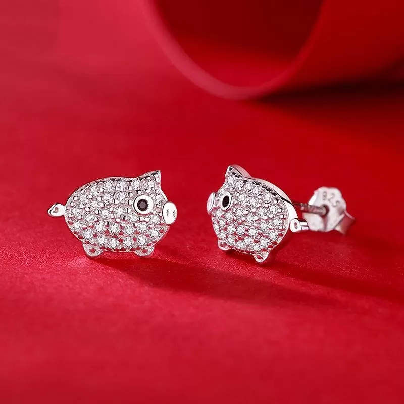 Cute Pig Earrings With Stones