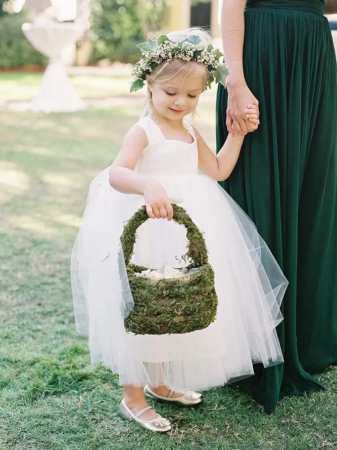 Cute Tulle Spaghetti Straps White Flower Girl Dresses,Lace Flower Girl Dresses ,FGY0163