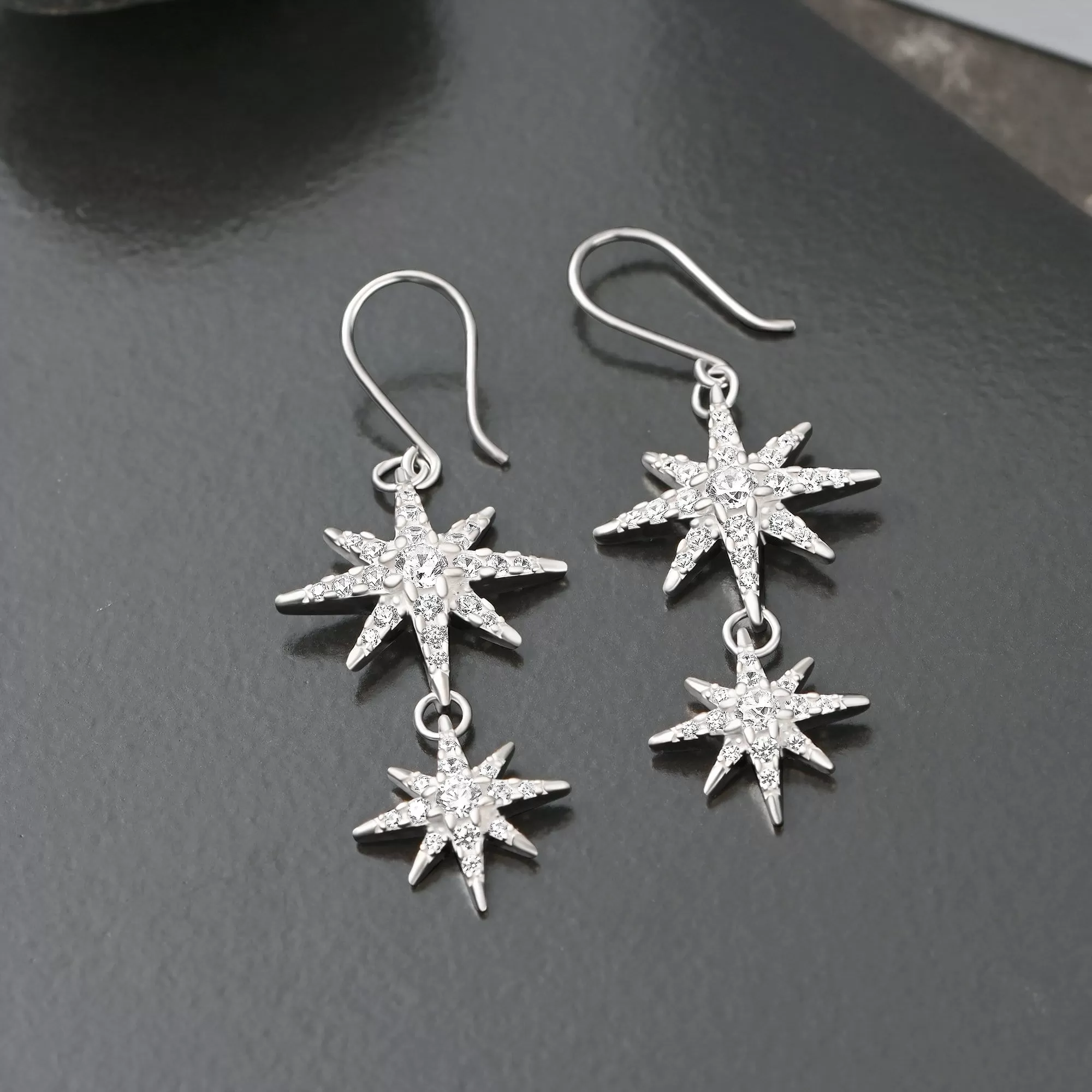 CZ Falling Star Jewelry Silver Dangle Earrings