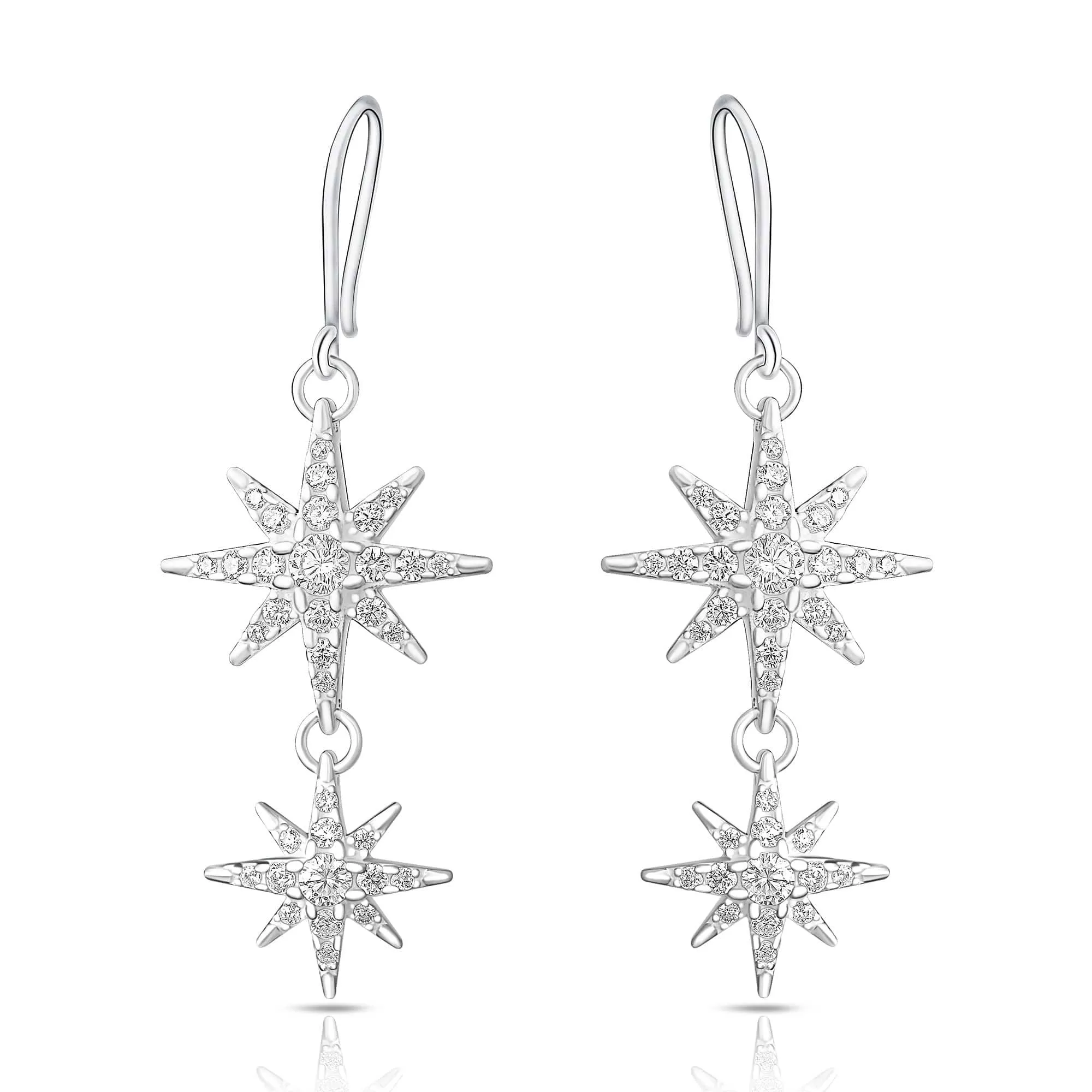 CZ Falling Star Jewelry Silver Dangle Earrings