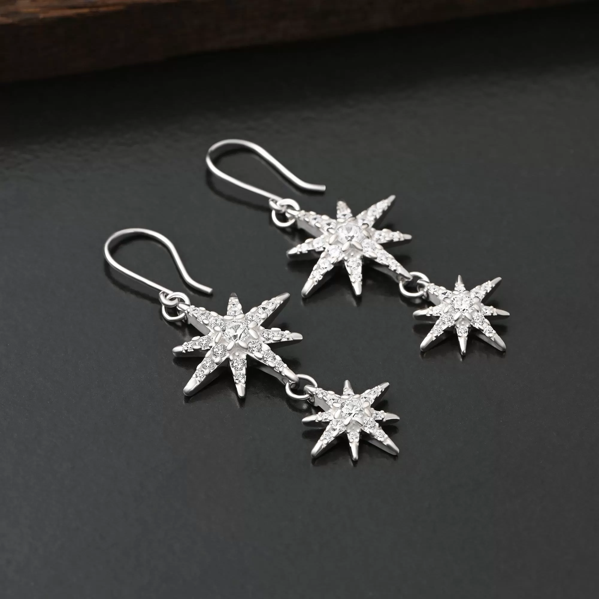 CZ Falling Star Jewelry Silver Dangle Earrings