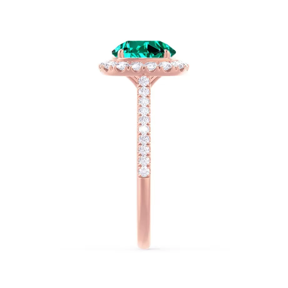 DARLEY - Chatham® Emerald Elongated Cushion Micro Pavé 18k Rose Gold Halo