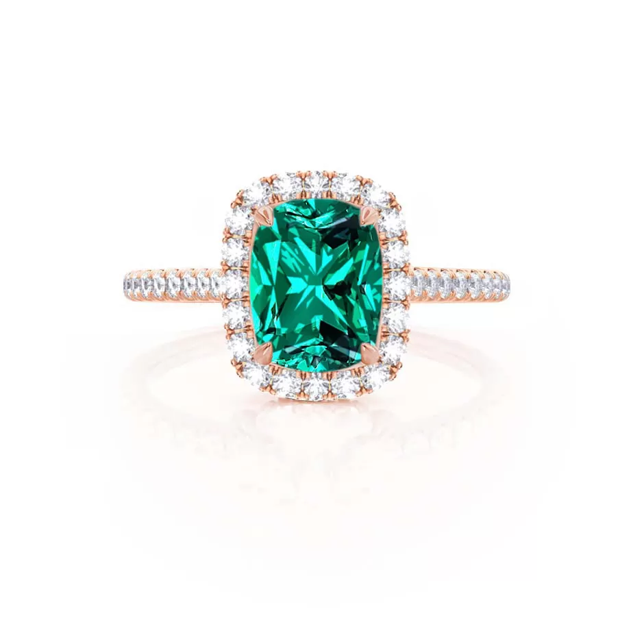 DARLEY - Chatham® Emerald Elongated Cushion Micro Pavé 18k Rose Gold Halo