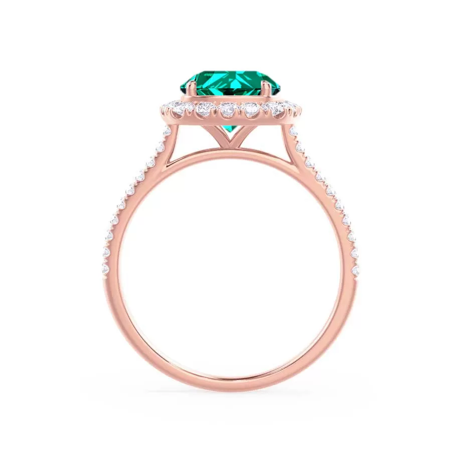 DARLEY - Chatham® Emerald Elongated Cushion Micro Pavé 18k Rose Gold Halo