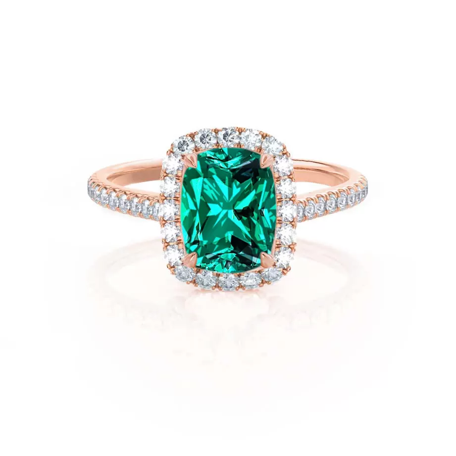 DARLEY - Chatham® Emerald Elongated Cushion Micro Pavé 18k Rose Gold Halo