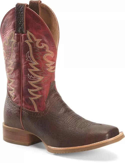 'Double H' Men's 12" Clifton Western Square Toe Roper - Buckskin / Red